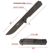GANZO Firebird FH13-SS Pocket Folding Knife 60HRC D2 Steel Blade All Steel Handle with Clip Tactical Outdoor Camping EDC Knife (Titan Dark grey)