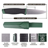 Ganzo G806-GB Fixed Blade Knife 8CR14 Stainless Steel Blade Ergonomic Anti-Slip Handle Camping Hunting Fishing Outdoor EDC Knife with Scabbard (Green)